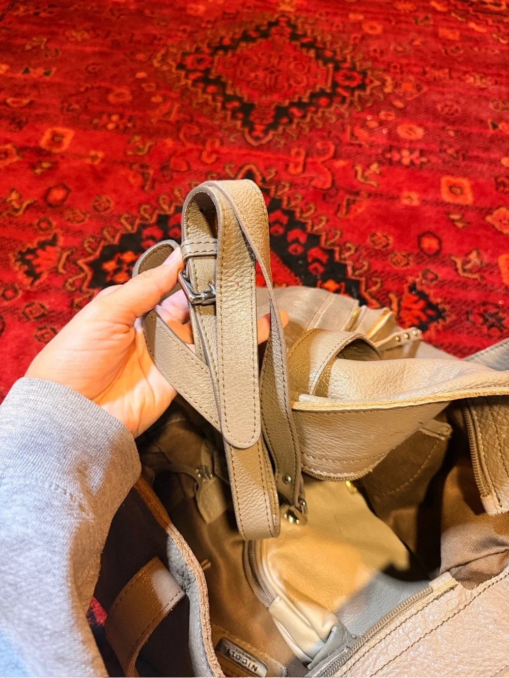 Neutral Taupe Leather & Suede Tote Bag - Versatile Everyday Carry